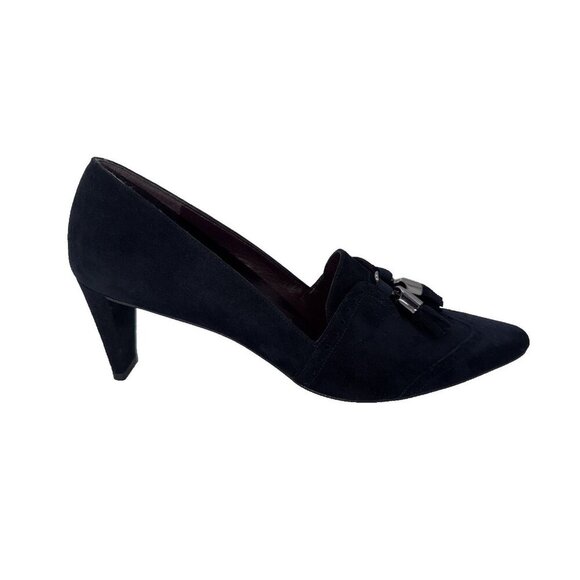 Stuart Weitzman Woman’s Suede Leather heel Navy Tassel Heels 9 - Picture 6 of 12